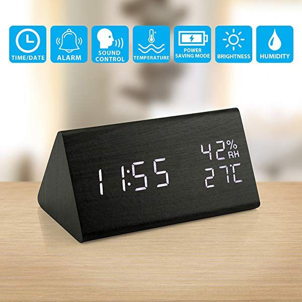 Wooden Alarm Clock, Wood LED Digital Desk Clock