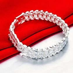 8 In. Men's  Silver Plated Bracelet