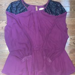 BisoU BisoU Plum Blouse with Sequin Shoulder sleeves