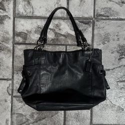 Coach Black Leather Peyton Tie Shoulder Bag Tote