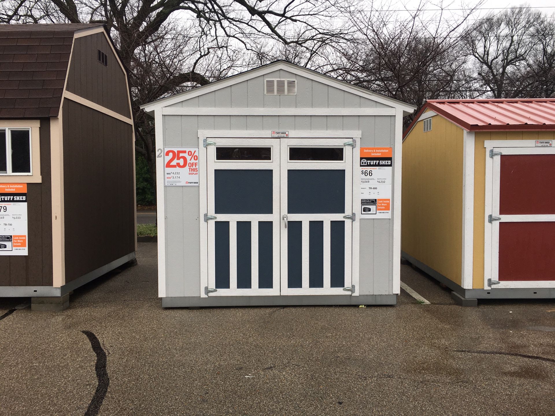 Tuff Shed model TR 800. 10 x 12. Was $4232. Now $3174. Save $1058! Includes free delivery and installation.