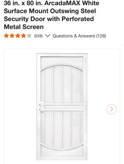 36 in. x 80 in. ArcadaMAX White Surface Mount Outswing Steel Security Door with Perforated Metal Screen