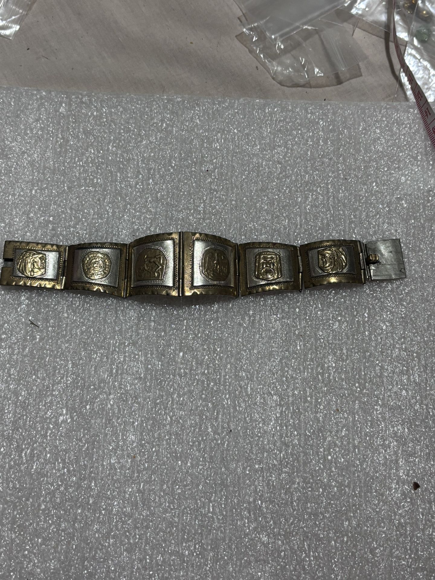 Sterling Silver Aztec Men’s Bracelet Two Tone  Made In México 