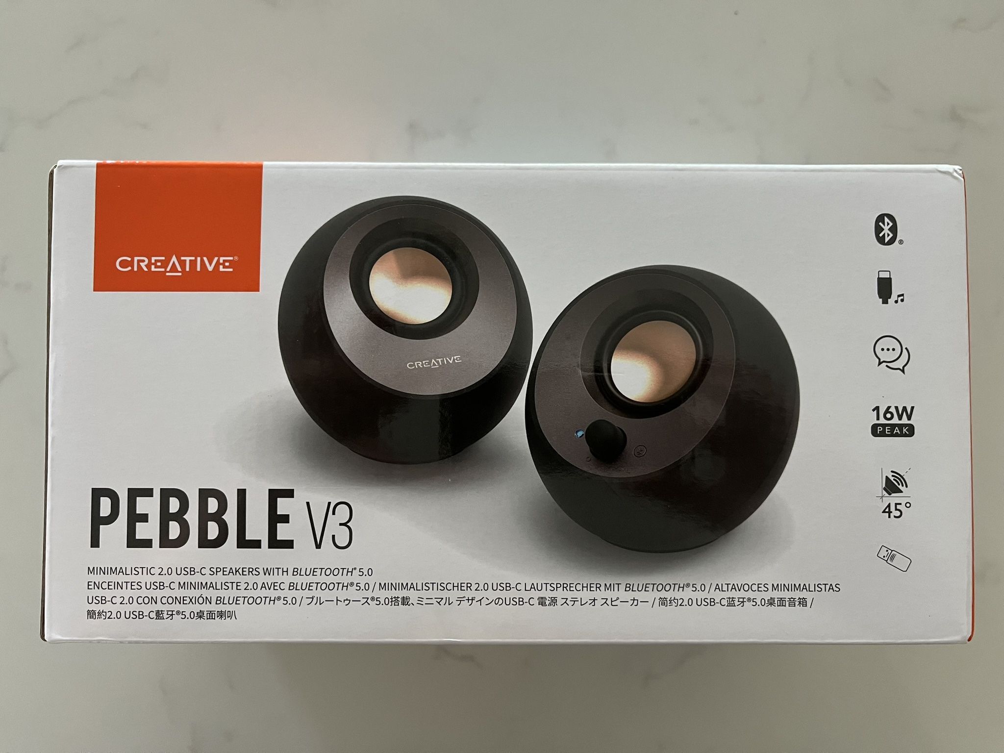 Creative Labs Pebble V3 Deskop Speakers, Bluetooth, USB C and 3.5 mm Inputs, Brand New, Factory Sealed