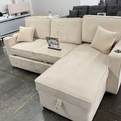 Gorgeous ‼️Sectional Sofa With Pull-out Bed & Storage 
