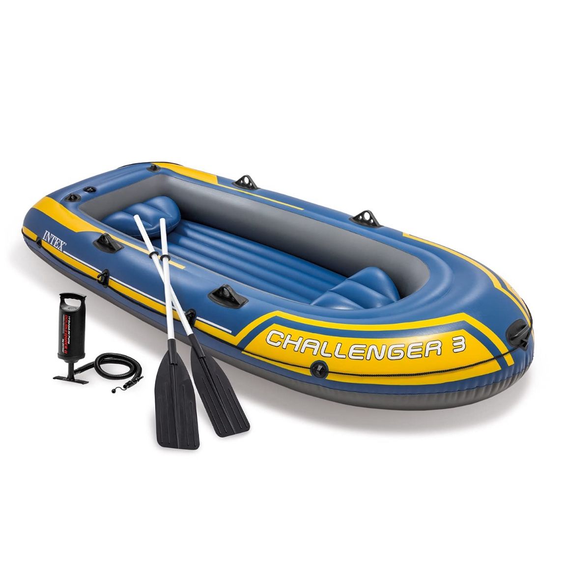 Challenger 3 Inflatable Boat Set: Includes Deluxe 48in Boat Oars And High-Output Pump – Triple Air Chambers – Welded Oar Locks – 3 Person – 660lb Weig