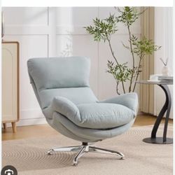 360° Swivel Accent Chair, Oversized Fabric Upholstered Armchair with High Back & Thick Cushion, Ergonomic Comfy Reading Lounge Chair, Sturdy Metal Bas