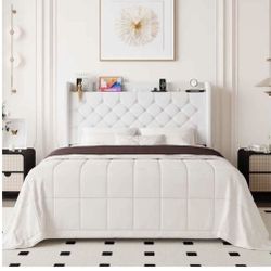 White Velvet Queen Size Bed Frame With Charging Station 