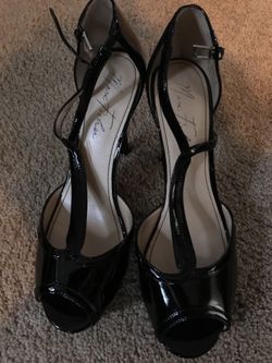 Black patent leather heel