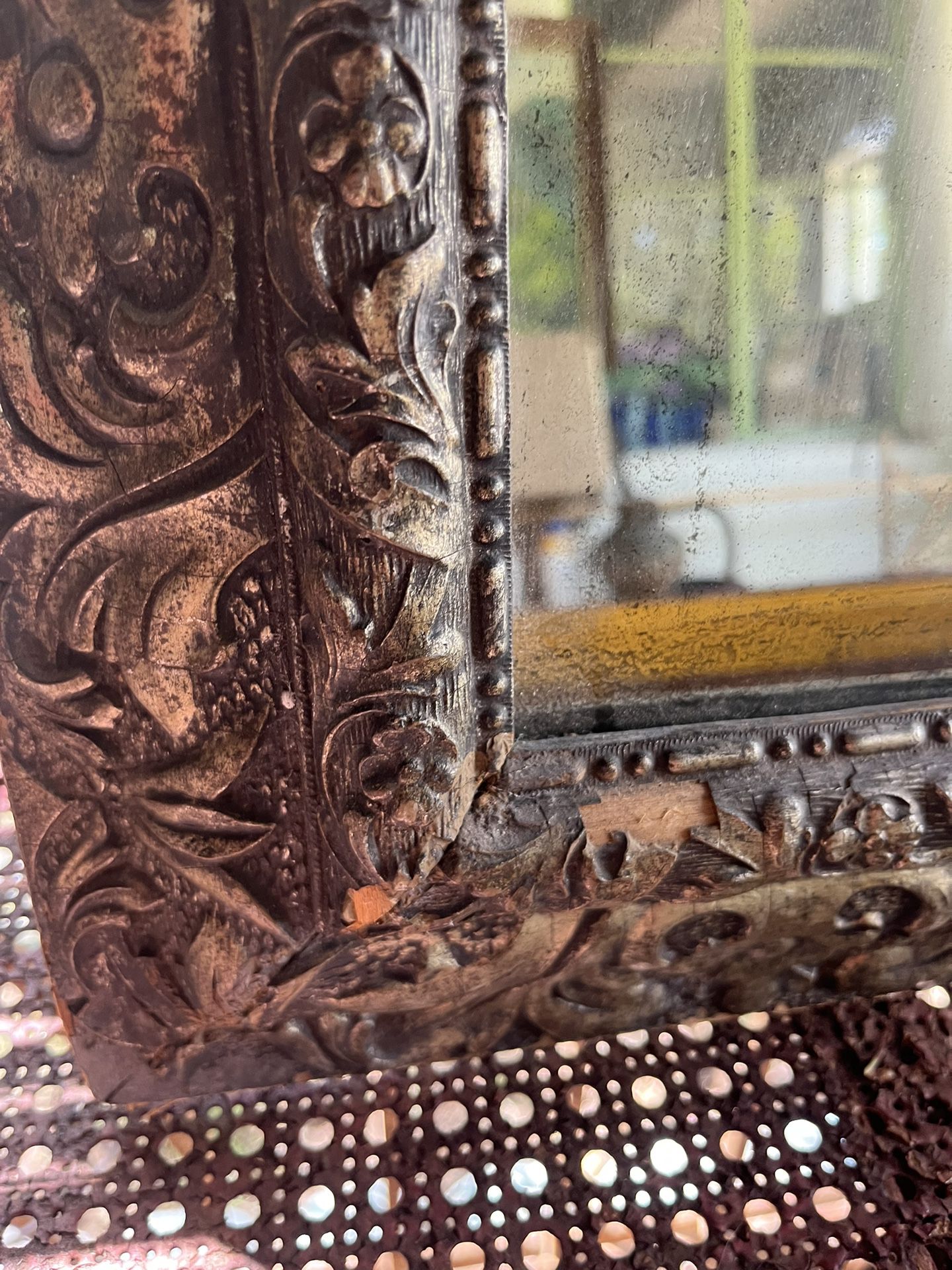 Old Antique Large mirror In Carved Wooden Frame 