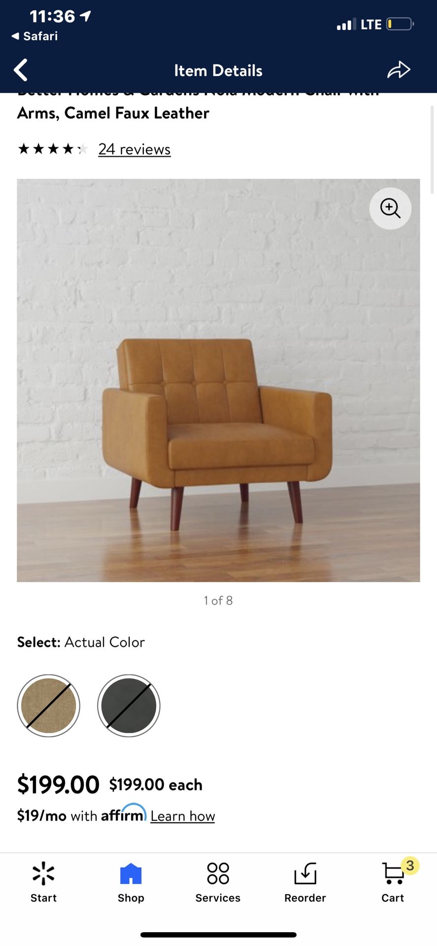 Better Homes Gardens Nola Modern Chair with Arms Camel Faux