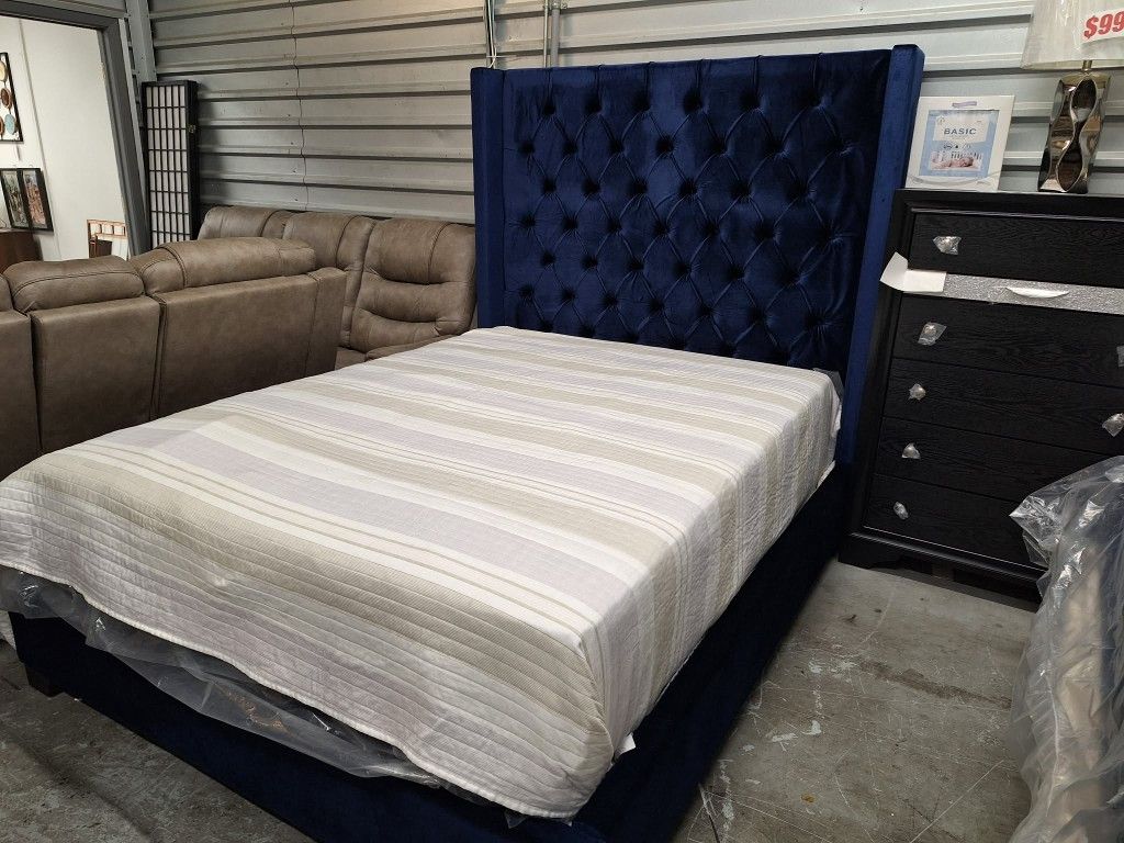 New Blue Queen Bed Frame