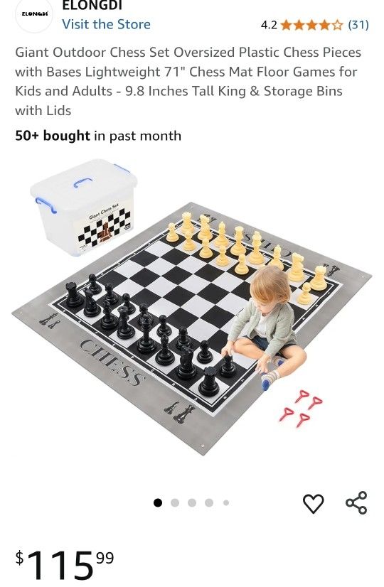 Giant Outdoor Chess Set Oversized Plastic Chess Pieces with Bases Lightweight 71" Chess Mat Floor Games for Kids and Adults - 9.8 Inches Tall King & S