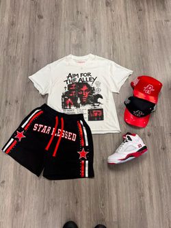 Star Blessed Black Shorts with Red Graphic Detail
