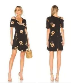 A.L.C Womens Lucia Floral Print Silk Cold Shoulder Dress Black Size 4