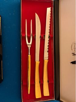 Beautiful Vintage 3 pieces Cutlery Carvel Hall Stainless Steal 23 carat gold plated