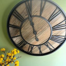 Carolina Wood And Metal Farmhouse 24 Inch Clock  Battery Run