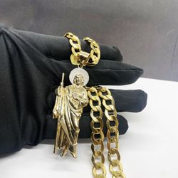 14k Gold cubana chain and San Judas pendant , necklance gold