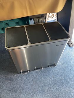 SONGMICS Triple Compartment Stainless Steel Trash Can