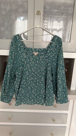 a.n.a Green Floral Long Sleeve Square Neck Blouse XXL