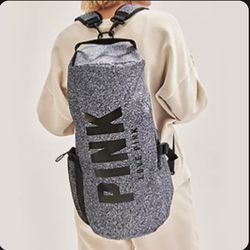 New VICTORIA'S SECRET PINK Campus Convertible Duffle Large Backpack Gray Marl Black 