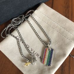 David Yurman Colorful Dog Tag Pendant Necklace