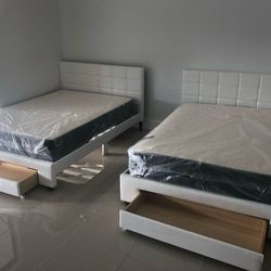 TWO NEW BED FRAME FULL SIZE WITH MATTRESS AND BOX SPRING 