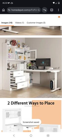 Brand New in box! 
68.5 in. W L-Shaped White Writing Desk Adjustable Height Desk Home Office Workstation with Bookcase, Adjustable Shelves