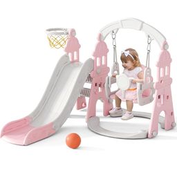 4 in 1 Slide and Swing Set for Toddlers, Indoor Slide Climber Toy