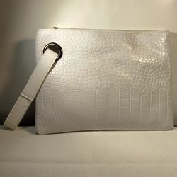 Women's White Crocodile Large Clutch 