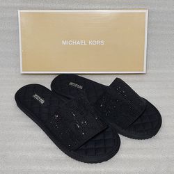 MICHAEL KORS designer slides sandals slippers. Black. Sparkly. Size 9 or 10 women's shoes. Brand new in box 
