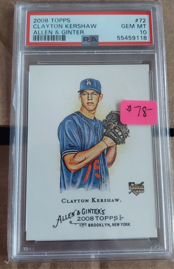 2008 TOPPS ALLEN GINTER CLAYTON KERSHAW RC PSA 10
