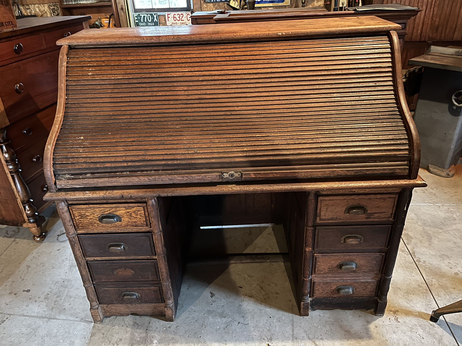 Antique oak roll top desk