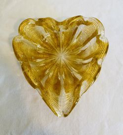Barovier & Toso Murano Heart Bowl Cordonato D’ Oro Clear Gold Aventurine Vintage Thumbnail