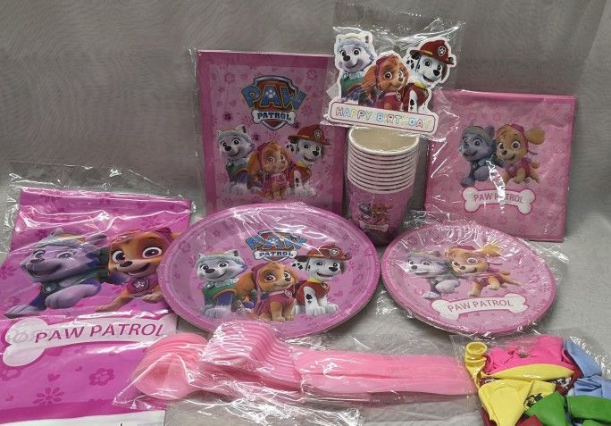 Paw Patrol Sky Party Pack Decor Cups Balloons Table Cloth Paper Plates New