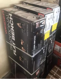 Weider traditional flat bench with a sewn vinyl seat for dumbbell and bodyweight strength training sales