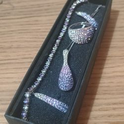 Fine Sterling Silver 925 Set- Purple-Lavender-White Swarovski Crystals 