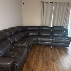 Dark Leather Brown sectional couch
