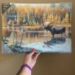 ‘wild Wing’ Canvas Painting Of A Moose With Beautiful Fall Background Brand New!