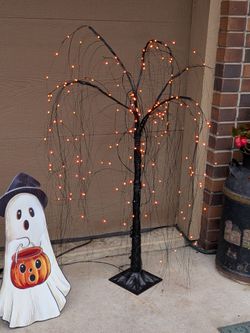 Halloween Pre-Lit Artificial Black Willow Tree  Fall Harvest Decor With Orange Lights