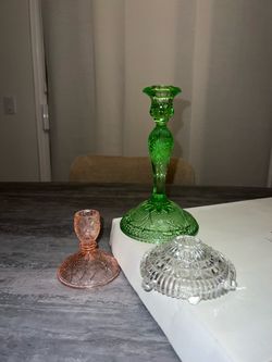 Pressed Glass Candlestick Holders Set of 3