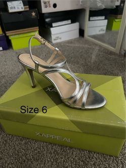 Silver Strappy Heeled Sandals Size 6