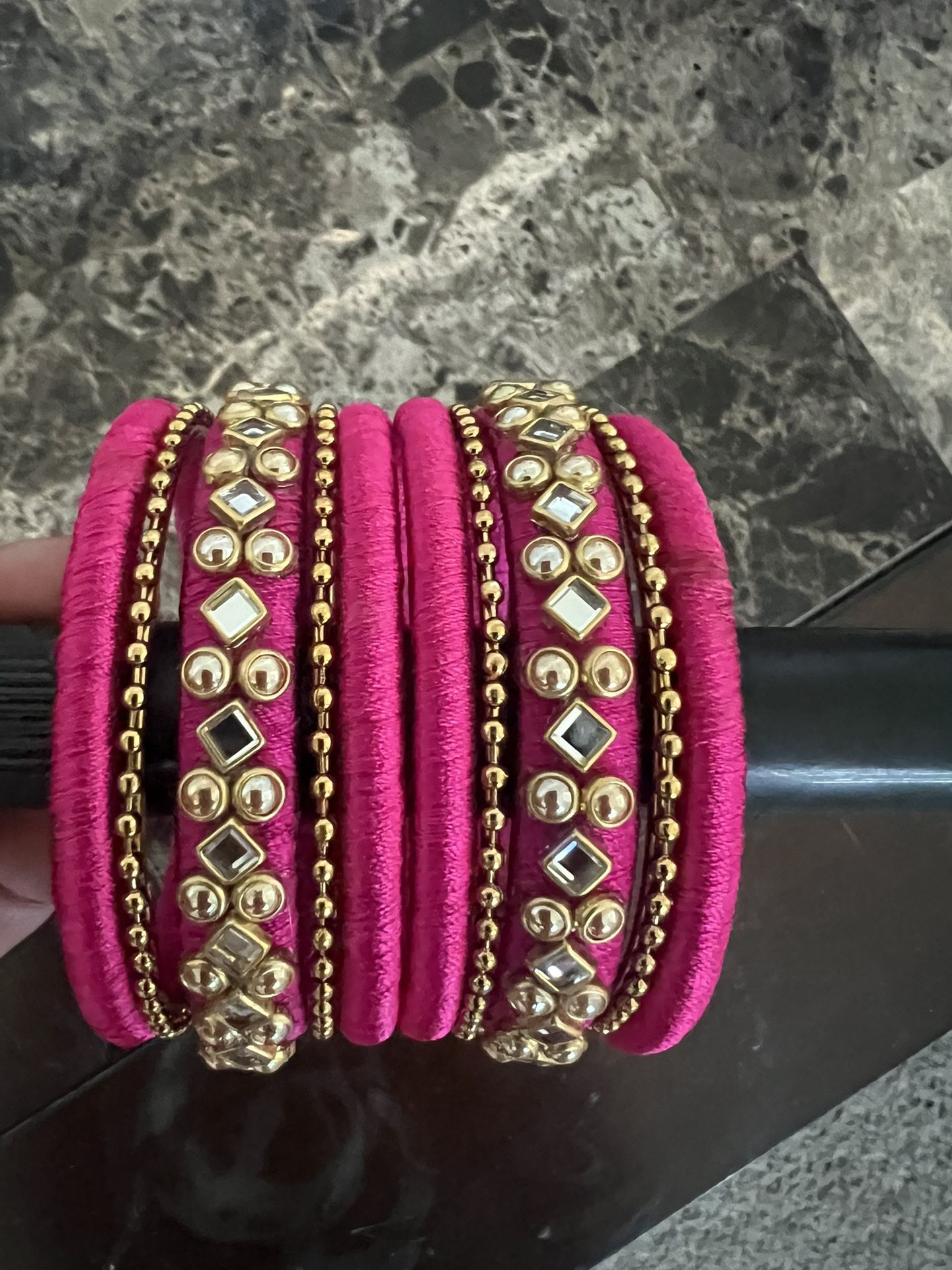 Indian Thread Bangles With Kundan Work