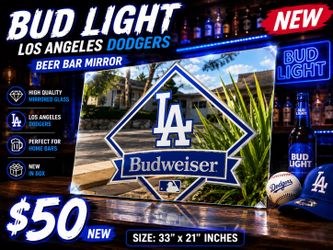 BUDWEISER LOS ANGELES DODGERS BUDWEISER MLB BASEBALL BEER BAR MIRROR NEW