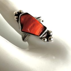 Sterling Silver Coral Navajo Ring 
