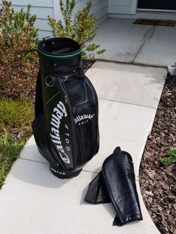 Callaway 6 Way Staff Cart Golf Bag Black Faux Leather w/ Top Cover