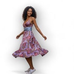 Plenty by Tracy Reese Silk Slip Dress – Size 2 – Art Nouveau Floral Print – Purple & Blue Ruffle Hem
