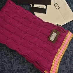 NWT Authentic GUCCI Magenta Pink Gold WOOL CASHMERE Blend Knit SCARF New