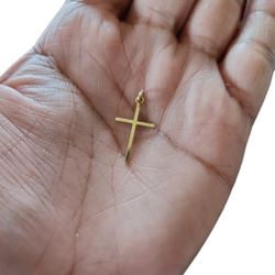 Vintage 14K Gold Stick Cross Charm Pendant 1" Stamped