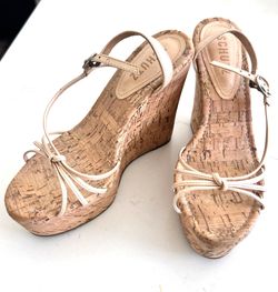 NEW! SCHUTZ  Natural Beige Wedge Sandals Size5.5